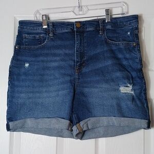 a.n.a High Rise Midi Jean Shorts Cuffed Distressed Chic Summer Size 16